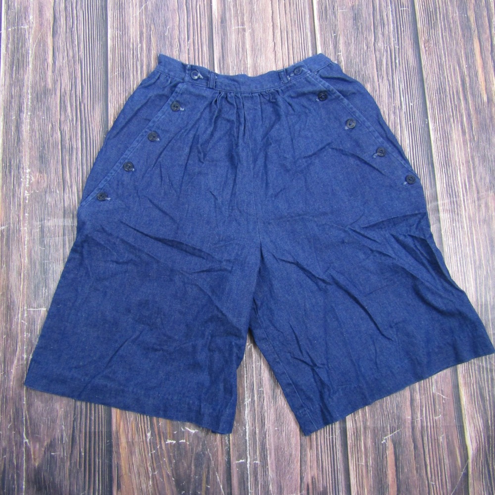 You Babes Culottes Shorts Women 5 Blue Denim Sailor Button High Waist Vintage